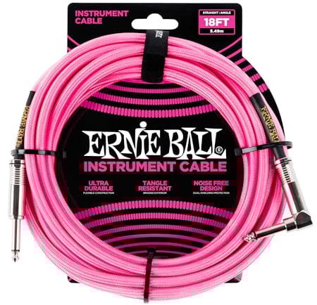 Ernie Ball Cable De Instrumento Trenzado Recto/Ángulo 18ft - Rosa Neón