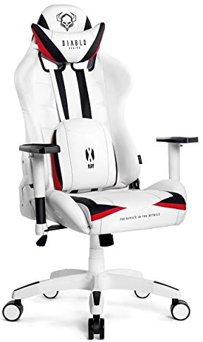 Diablo X-Ray Gaming Stuhl Bürostuhl Gamer Chair Schreibtischstuhl 4D Armlehnen Ergonomisches Design Kunstleder Perforation Wippfunktion Weiß-Schwarz King (XL)