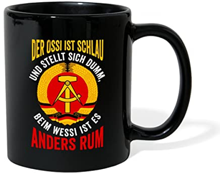 Spreadshirt Der Ossi Ist Schlau Witziger Spruch DDR Flagge Tasse Einfarbig, One size, Schwarz