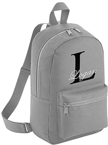 Personalised Boys Girls Backpack Rucksack Bag Mini School Nursery PE Any Name (Light Grey - with Name)