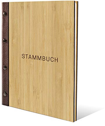 Stammbuch Bambus Cover Echt Leder Rücken Stammbuchformat A5 (175x220mm) hoch inkl. Extras - Schlicht