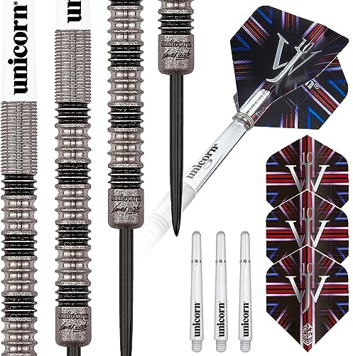 Unicorn 90% Tung 22 g Dart-Set, James Wade, Premier, 90/70% Wolfram, Stahlspitze & Softspitze, 18g bis 24g, Silber/Gelb