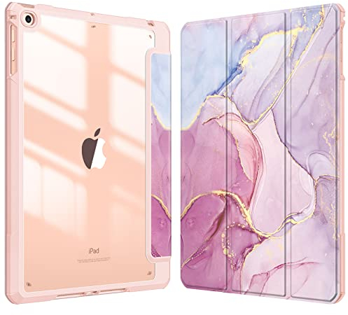 Fintie Hybrid Hülle mit Stifthalter für iPad 6./5. Generation 2018/2017, iPad Air 2/Air 1. Gen 9.7 Zoll - Stoßfeste Schutzhülle mit transparenter Hartschale auf der Rückseite Rosa Marmor