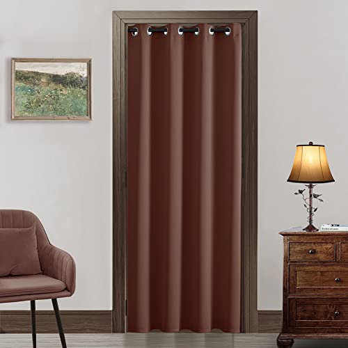 XTMYI Cherry Fruitwood Brown Curtains for Door/Doorway Divider,80 Inch Length/Long,Grommet Single Curtain Panel,Privacy Darken Blackout Curtains for Bedroom Living Room Accordion,Redwood/Wood Color