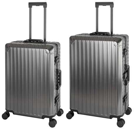 Travelhouse Tokyo Alu Reisekoffer Graphit M-66cm & L-75cm Hartschalenkoffer Reise Trolley Koffer Set