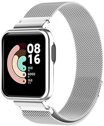 Keecuty Kompatibel für Xiaomi Mi Watch Lite Armband Redmi Watch, Metall Xiaomi Mi Watch Lite Ersatzarmband Wasserdicht Edelstahl Replacement Wrist Strap Zubehör Uhrenarmband für Redmi Watch-Silber