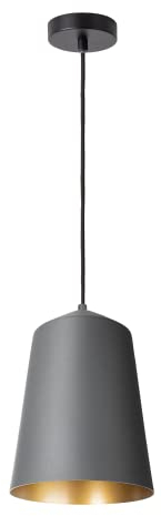 Paco Home Pendelleuchte Wohnzimmer Hängelampe Esstisch Küche Lampenschirm Lampe Industrial Design Textilkabel E27, Lampenart: Pendelleuchte - Anthrazit, Farbe: Gold (Ø19.5 cm)