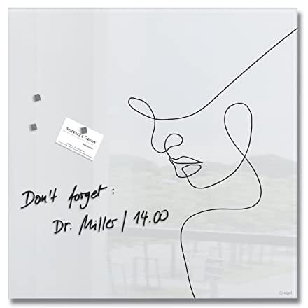 SIGEL GL295 Premium Glas-Magnettafel 48x48 cm, Line Art Woman - hochglänzend, SGS geprüft, einfache Montage, incl. 3 Magnete, Artverum