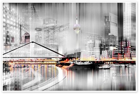Düsseldorfer Skyline, abstrakt Poster von Städtecollagen 100 x 70 cm Wandbilder Wanddeko
