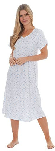 i-Smalls Women's Floral Nightdress 100% Cotton Short Sleeve Button Front Nightie (10-12) Blue