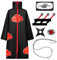 Kitimi Akatsuki Mantel für Kinder Erwachsener, 8 Stück Unisex Itachi Kostüm Anime Cosplay, Halloween Umhang mit Stirnband Ring Halskette Zubehör, Junge Cosplay für Karneval Halloween Weihnachten Party
