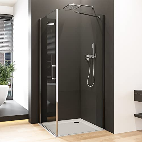 Goezes Duschkabine Eckeinstieg 90x80cm Schwingtür mit Seitenwand, 80x90cm Duschabtrennung Pendeltür Duschwand aus 6mm EGS Sicherheitsglas mit NANO Beschichtung, Drehtür Höhe 195cm