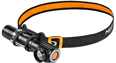 NEO TOOLS kabellose Kopftaschenlampe Stirnlampe 10W, max 800 Lm, Reichweite max 150m, Cree XML T6 LED, 1200mah Akku 3.7 Li-Ion, USB, IP 20, Stirnband, Taschenclip, 3 Lichtfunktionen 100%, 50%, Strobe