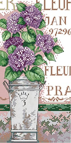 Awesocrafts Kreuzstich Stickpackungen Vorgedruckt Lila Hortensien Blumen Bilder Vorlagen Sticken Set Vorgedruckt 11CT 3 Stränge