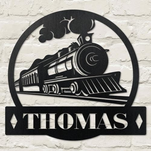 KGYMOT Personalisiertes Zug-Metall-Namensschild, Monogramm, individuelles Eisenbahnschild, Wandkunst, Dekoration für Bahnhof, Geschenk für Ihn