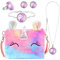 OSDUE Plüsch Einhorn Handtaschen, Schmuckset für Mädchen, Unicorn Kette Halskette Armband Ring Schmuckset, für Party Dress Up Geschenk
