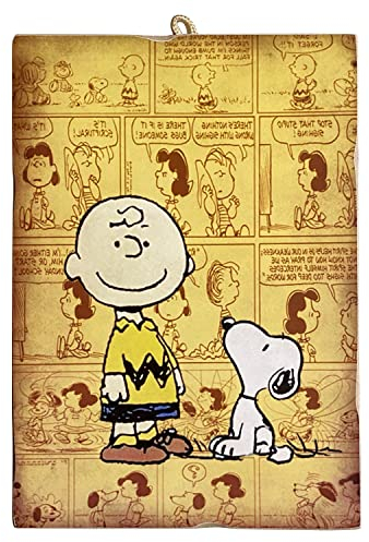 KUSTOM ART Bild im Vintage-Stil, Serie Comicfiguren, Cartoon, Charlie Brown & Snoopy, Druck auf Holz, 25 x 18 cm.