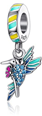 Damen Kolibri Charms Anhänger 925 Sterling Silber mit Cubic Zirconia Bunte Tiere Charms für Europäischen Armband und Halskette Geburtstag Muttertag Geschenk