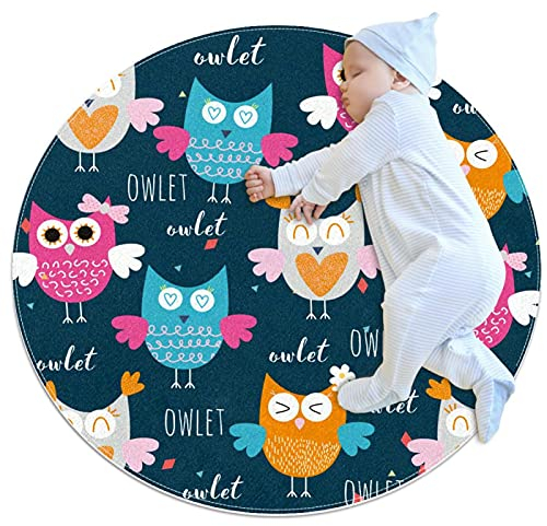 Teppich für Mädchen Schlafzimmer, runder Teppich, runder Teppich für Kinderzimmer, niedliche Raumdekoration,Cartoon Eule