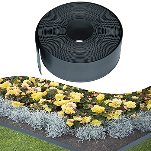 YRHome Rasenkante Kunststoff Beeteinfassung Mähkante Rolle -100m Lang 12cm Hoch Beetumrandungen Garten Rasenmähkante für Raseneinfassung Blumenbeet Gartenumrandung, Anthrazit