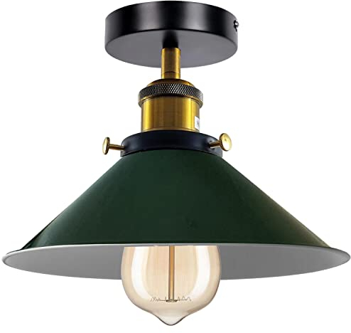 LEDSone Vintage E27 Flush Ceiling Light with 22cm Green Conical Lampshade Easy to Fit Durable Anti Rust Metal Ceilings Lighting Fixtures for Hallway, Bathroom, Bedroom, Foyer with EPC A+ Bulb