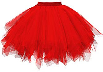 GOOBGS Damen 50er Ballettrock Multi-SchichtenVintage Ballet Blase Firt Tulle Petticoat Puffy Tutu Rot X-Large