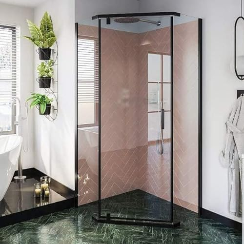 ECOLAM® Duschkabine STYLIO BKM502PTK+ Fünfeck 90 x 90 x 190 cm Duschabtrennung Dusche Schwingtür Echtglas transparent 6 mm ESG schwarz EasyClean