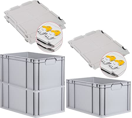 PROREGAL SuperSparSet 3x Eurobox NextGen Economy mit Scharnierdeckel & gelben Verschlüssen | Griffe geschlossen | HxBxT 32x40x60cm | 65 Liter | Eurobehälter Transportbox Transportbehälter