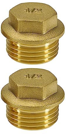 eMagTech 2Pcs 1/2 BSP Thread Male Blanking Plug Tube End Cap 1/2 Brass Male Blanking Cap Accessories for Pipe Connection Bathroom Kitchen Gold