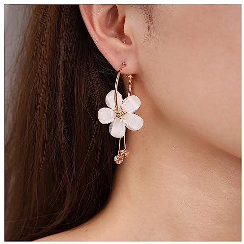 Dervivea Boho Acryl Blume Reif Ohrringe Weiß Kristall Blume Baumeln Ohrringe Cz Quaste Tropfen Ohrringe Bunt Harz Blume Ohrringe Schmuck Für Frauen Und Mädchen (weiß)