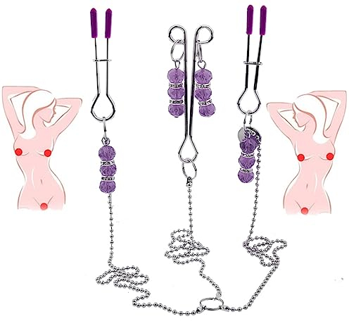 LQSSA Langlebiges Und Robustes Massagegerät Aus Edelstahl Mit DREI Ausziehbaren Clips, Perfekt Für Die Unterhaltung Im Schlafzimmer Mit Freunden Und Paaren, EIN Lila Geschenk