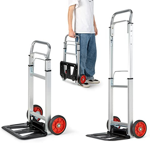 COSTWAY Diable Pliant en Aluminium Charge 100 KG, Diable de Manutention Déménagement Léger & Compact à 2 Roues, Poignée Réglable en Hauteur, Chariot de Transport Pliable pour Maison Entrepôt Shopping