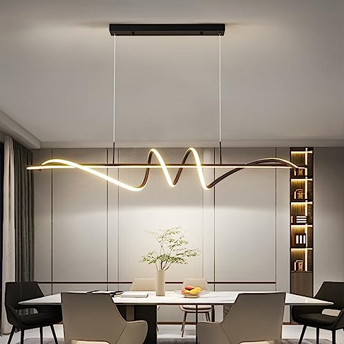 Kronleuchter Modern Led für Esszimmer Dimmbar 3000k~6500k Fernbedienung Schwarz Spirale Form Pendelleuchten 50w Höhe Einstellbar Hängende Lichter für Esszimmer Küche Insel Restaurant Lampe(Color:Schwa