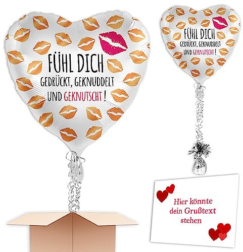 Fühl Dich gedrückt Heliumballon inkl. Heliumfüllung, Schmuckbänder, Gewicht und Karte mit Wunschtext als Geschenk oder an Wuschadresse senden