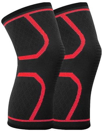 DEZYPZAM Rodilleras, Rodilleras Gym Compresion, Rodilleras Menisco y Ligamento, Rodilleras Antideslizante para Hombre y Mujer, para Voleibol, Futbol, Baloncesto (XL,Rojo)