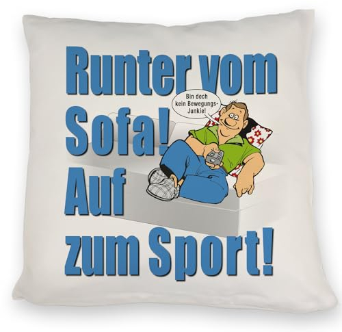 speecheese Kissen Auf zum Sport mit Text in blau
