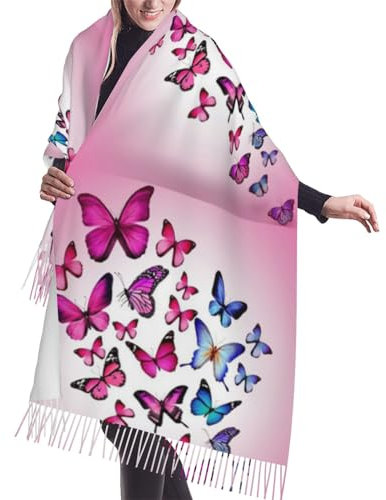 OUSIKA Rosa Schmetterlinge Damen Schal Mode Winter Schals Bequem Lange Schals Wrap Weich Warm Fransen Schal, Schwarz, Einheitsgröße
