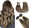 GOO GOO Echthaarverlängerung, 35cm 50g 50 Strähnen, U-Tip Hot Fusion Keratin Haarverlängerung, 4/26/4 Schokobraun bis Honigblond