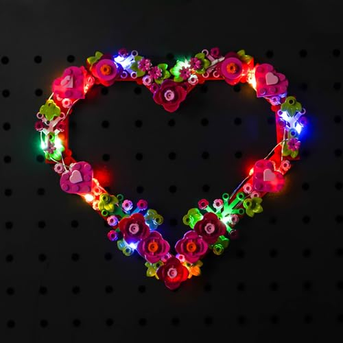 Ensemble de lumières LED pour ornement en forme de cœur (pas de modèle Lego), kit d'éclairage décoratif pour ornement de cœur, fleurs artificielles, cadeau de Saint-Valentin, cadeau pour adultes,