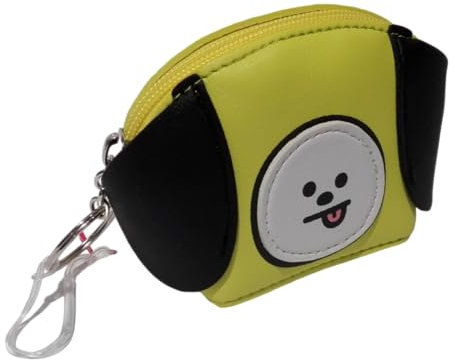 BT21 Schlüsselanhänger für Mädchen, gelb, schwarz, Reißverschluss, aus Kunstleder, Maße: 11 x 10 x 5 cm, Gelb