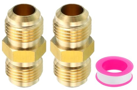 PATIKIL Connecteur Évasé Mâle 3/8 x 3/8 Mâle, 2 Pcs SAE 45 Degrés Adaptateur en Laiton Union Coupleur de Tube Raccord de Tuyau pour Conduite de Gaz d'Air Réfrigération CVC