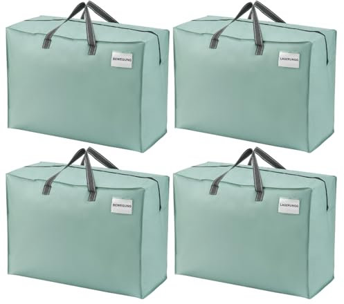 VENO 105 Liter Extra Groß Aufbewahrungstasche mit starke Griffe und Reißverschlüssen für Umzug, Aufbewahrungsboxen, Kleideraufbewahrung, Unterbett Aufbewahrungsbox,Reisetasche (L Hellgrün - 4-er Set)