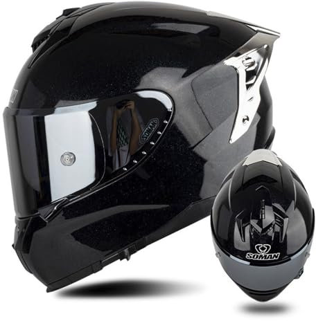 ZXJDP Integraler Motorradhelm Integralhelm DOT/ECE Doppelvisier Vollvisierhelm,Leichter Jethelm Roller-Helm Scooter-Helm Moped Mofa-Helm für Männer Frauen Unisex,Bright Black Silver,M