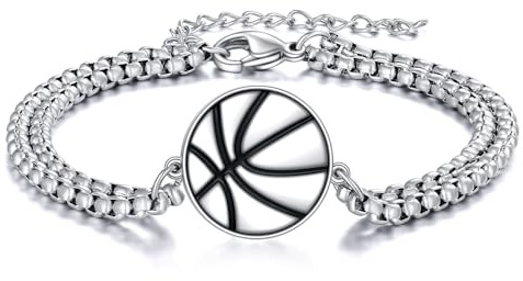 YFN Basketball Armbänder 925 Sterling Silber Niemals Aufgeben Anhänger Kreuz Schmuck Basketball Liebhaber Geschenke für Damen Herren Basketballspieler