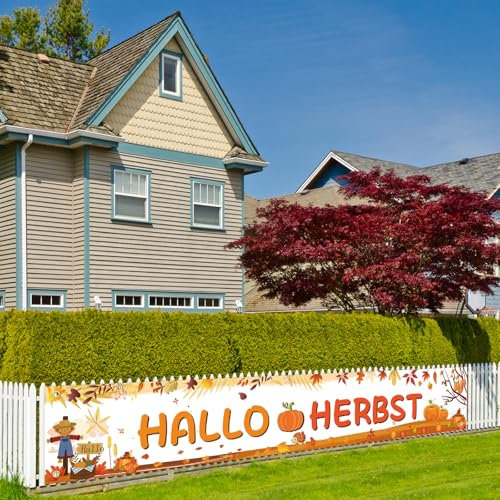 LOHAME Hallo Herbst Banner mit Ahornblätter, Kürbis, Igel, Eichhörnchen Muster - Herbstdeko Hintergrund für Haus, Wand und Foto-Requisiten