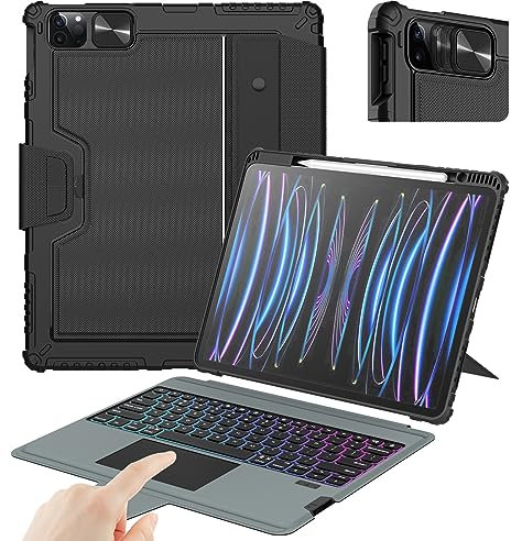 Nillkin iPad Air 13 Inch Case with Keyboard(M3/2025, M2/2024), iPad Pro 12.9 Rugged Keyboard Case(6/5/4/3 Gen), Detachable Case with Adjustable Stand, Pencil Holder, Multi-Touch Trackpad, Black