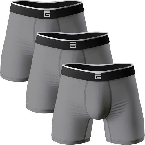 Giovici Mens Boxers Bamboo Anti Chafing Soft Comfortable Boxer Briefs Longer Leg - Boxer Shorts Multipack - Moisture Wicking Technology (XL, Grey, 3pk)