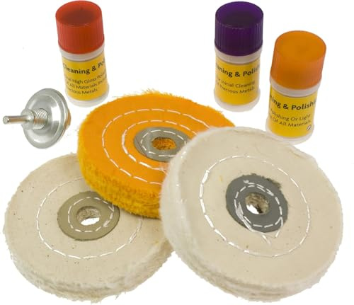 Unibos | Comprehensive 7Pc Hard Metal Polishing Kit - Includes 1 Medium & 2 Firm Polishing Wheels, 3 Assorted Polishing Compounds for Effective Metal Cleaning, Buffing & Shining (Assorted)