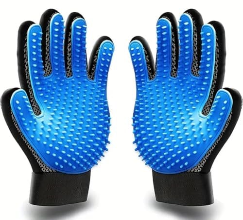 Pet Grooming Gloves with Silicone Tips - Mess Free De-Shedding for Dogs, Cats & Rabbits - Long & Short Hair