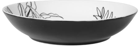 GENEVIEVE LETHU 536132 Assiette Creuse en Porcelaine Blanche Ø 20 cm - Collection ESQUISSES VEGETALES - Décor Végétal Noir